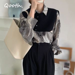 QATH blouse met sjaal twee stukken set vrouw shirt All-match elegante mode ol gedrukte blouse tops qt513 210518