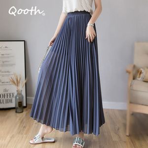 Qooth en mousseline de soie plissée pantalon large femmes été drapé taille haute pantalon ample solide tout match cheville longueur pantalon QT627 210518