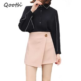 Qooth Faldas Mujeres Harajuku Faldas femeninas Falda negra asimétrica Saia Cremallera trasera Faldas Falda corta de otoño QH1465 210518