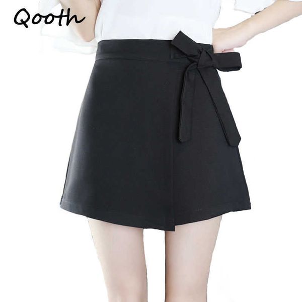 Qooth Spring Sumemr Falda Mujeres Short Skort High Cintura Sólido Preppy Estilo A-Line Young Girl Tamaño 2XL Mini QH983 210609