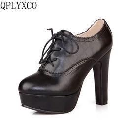 Qplyxco 2017 Nouveau grand petite taille 31-47 femmes talons hauts chaussures sexy dame plate-forme fashion lace lace up Pumps chaussures 88-8