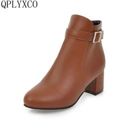 Qplyxco 2017 Nouvelle mode grande petite taille 31-45 printemps automne d'hiver bottines chaussures femme zipper bottes courtes talon 3-9