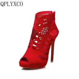 Qplyxco 2017 Nouvelle vente grande petite taille 28-52 Sandales Qualité Nubuck Le cuir haut talon Femmes Sexy Fashion Lady Party Chaussures 588