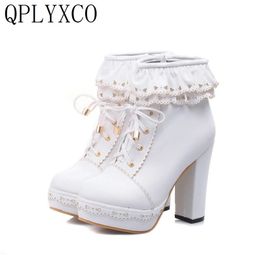 Qplyxco Nouvelles femmes Boots 2019 AUTUNS BIG SIGHNE 34-48 BOOTS ANKE ZIPPER HAUT HAUTS 10 cm Plateforme en peluche Chaussures d'hiver chaudes Femme 188