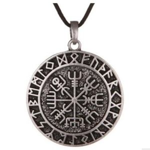 QQ7 Noordse symbool Talisman Pendant Men Retro Nordic Viking Compass Double Necklace 2390