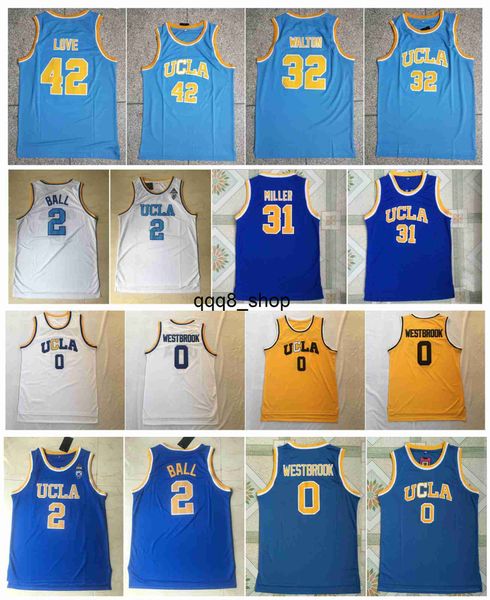 qq8 NCAA UCLA Bruins College Basketball Jerseys Russell Westbrook Lonzo Ball Reggie Miller Bill Walton Kevin Love Blue Maat S-XXL