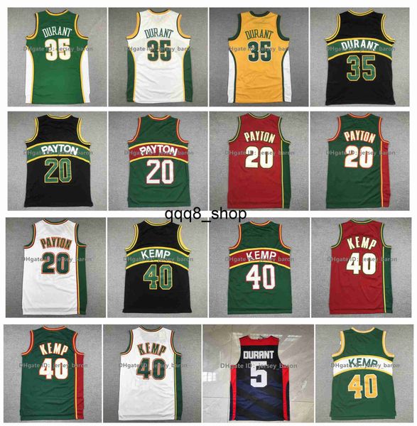 qq8 Retro Sonic Kevin Durant Basketball Jersey Gary Payton Shawn Kemp Team USA Vert Rouge Blanc Noir Taille S-XXL