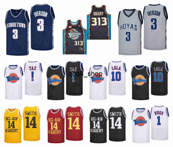 qq8 Space Jam Movie Tune Squad Basketball Jersey Shirt TAZ Lola Bugs Bunny 23 Michael Shady Will Smith The Fresh Prince of Bel Air Academy Allen Iverson Georgetown Hoya