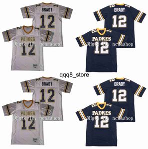 qq88 12 Tom Brady Maillots Junipero Serra Padres Lycée Maillot de Football Cousu Bleu Blanc Taille S-XXXL