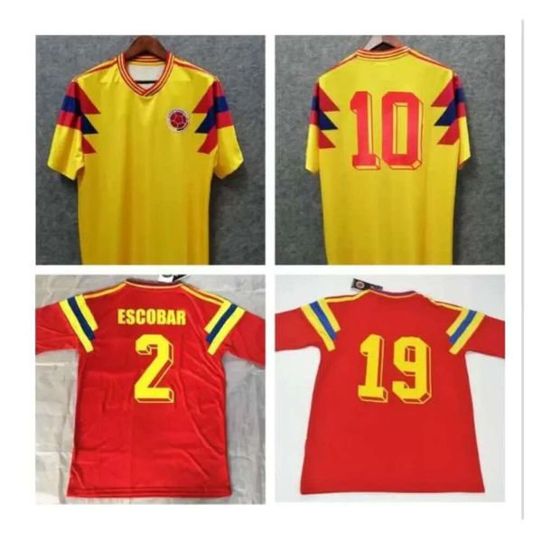 Qqq8 # 10 Valderrama Guerrero Colombia 1990 Camiseta de fútbol retro Visitante Rojo Clásico Conmemorar Colección antigua Vintage Hogar Amarillo Fútbol