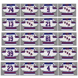 QQQ8 2010 2014 2016 Vintage Team USA Jersey 74 TJ Oshie 88 Patrick Kane 9 Zach Parise 13 Werenski 21 Dylan Larkin 8 Joe Pavelski White Custom Custom