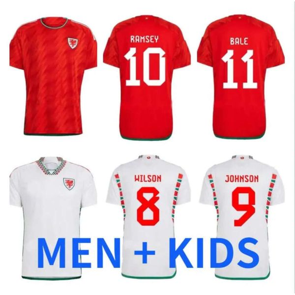 qqq8 2022 Bale Wales Soccer Jerseys Wilson Allen Ramsey 22 23 Coupe de l'équipe nationale du monde Rodon Vokes Accueil Chemise de football Hommes Enfants Kits Uniformes