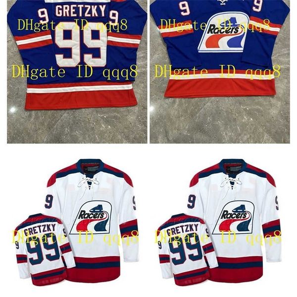 qqq8 99 Maillot Wayne Gretzky WHA Racers Bleu Blanc 1978-79 Vintage Cousu n'importe quel numéro de maillot de hockey rétro