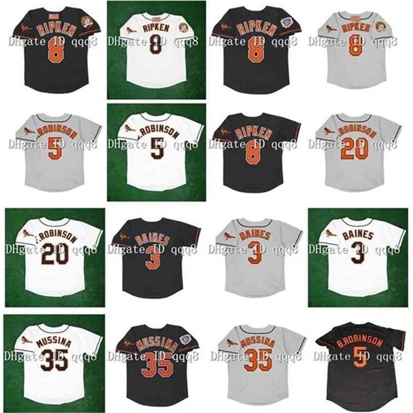 qqq8 Air01 Vintage 1997 Camiseta de béisbol 8 Cal Ripken Jr. 5 Brooks Robinson 35 Mike Mussina 25 Rafael Palmeiro 20 Frank Robinson 3 Harold Baines Personalizado