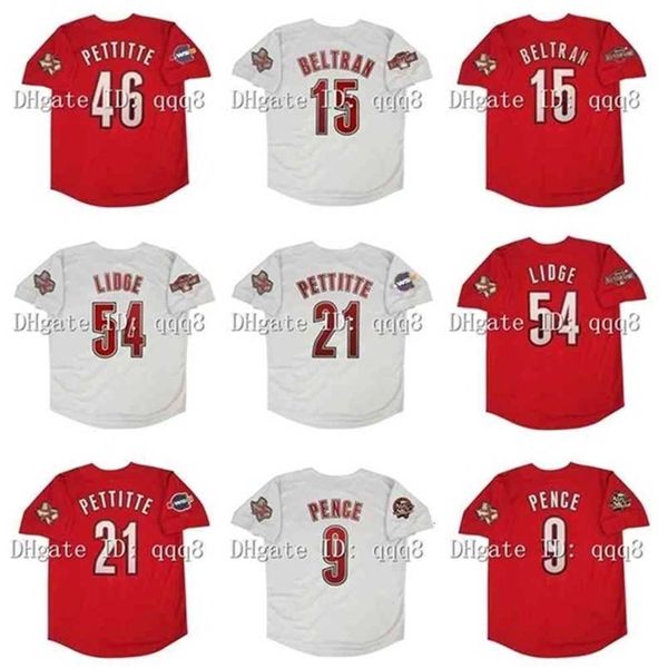 qqq8 Air01 Vintage 2005 Houston Baseball Jersey 46 Andy Pettitte 15 Carlos Beltran 54 Brad Lidge 21 Andy Pettitte 9 Hunter Pence Rojo Blanco Gris Jerseys