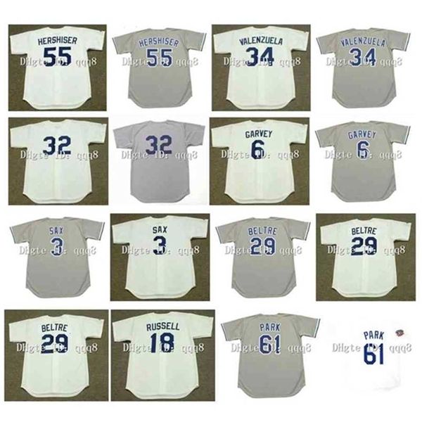 qqq8 Air01 Vintage LA Jerseys 55 OREL HERSHISER 34 Fernando Valenzuela 32 Sandy Koufax 6 STEVE GARVEY 23 KIRK GIBSON 16 HIDEO NOMO Blanc Gris Baseball