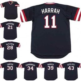 qqq8 C202 hommes 11 TOBY HARRAH 21 MIKE HARGROVE 28 BERT BLYLEVEN 30 JOE CARTER 34 JOE CHARBONEAU 39 LEN BARKER 43 SUTCLIFFE Maillot de baseball