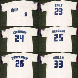 Qqq8 C202 Hommes 23 JOSE CRUZ 24 SHANNON STEWART 25 CARLOS DELGADO 26 CHRIS CARPENTER 33 DAVID WELLS 1999 Maillot de baseball