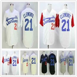 QQQ8 C202 Roberto Clemente #21 Santurce Crabbers Puerto Rico College Baseball Jerseys Stitched University Baseball Shirt White Gray Cream Black