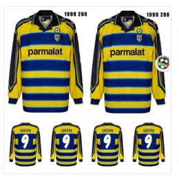 Qqq8 Manches longues 1999 2000 Parma Retro Soccer Jersey Accueil 99 00 8 Baggio 9 Crespo 10 Ortega 11 Amoroso F Cannavaro Maillot de football