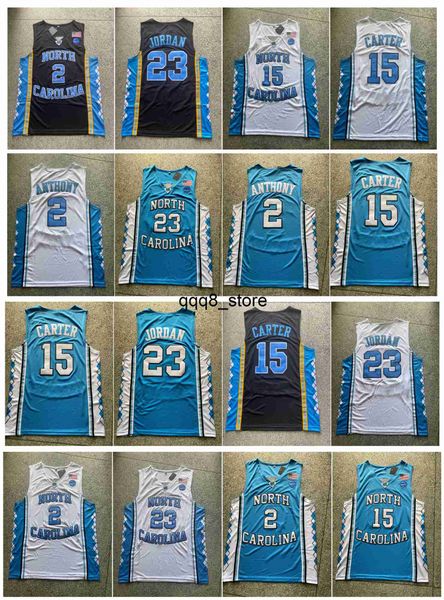 qqq8 North Carolina Tar Heels Vince Carter Cole Anthony 23 Michael Jor dan Camisetas de baloncesto Negro Blanco Azul Talla S-XXL