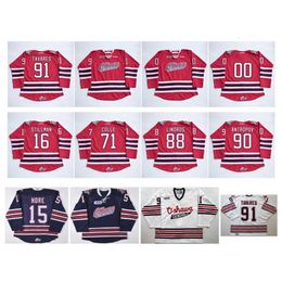 qqq8 OHL Oshawa Generals Jersey 91 John Tavares 2 Bobby Orr 15 Matt Hore 88 Eric Lindros 4 Michael Del Zotto Maillots de Hockey Rouge Bleu Blanc