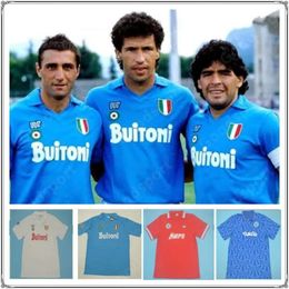 Qqq8 Retro Napoli Jerseys 87 88 89 90 91 93 Napels Voetbal 86 Mertens Alemao Careca Maradona Hamsik Vintage Voetbalshirt Calcio