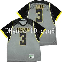 QQQ8 Topkwaliteit 1 Hhigh School Tigers #3 Drew Lock Jersey Gray 100% Stitching American Football Jersey Grootte S-XXXL