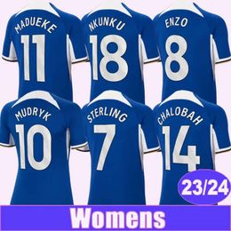Qqq823 24 Sterling Enzo camisetas de fútbol para mujer Mudryk Madueke Nkunku Chalobah Home camiseta de fútbol azul uniformes de manga corta para adultos