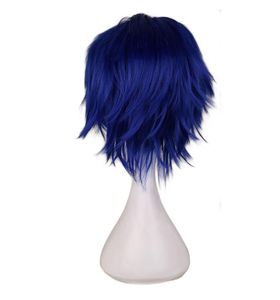 QQXCAIW Hombres Peluca Corta para Disfraces Cosplay Niños Azul Oscuro 30 Cm Pelucas de Pelo Sintético Resistentes al Calor