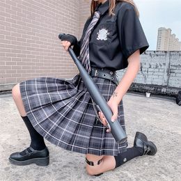 Qrwr summer vrouwen rokken hoge taille girl's geplooide rok Koreaanse Japanse stijl dames zoete plaid mini voor 220317