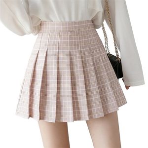 QRWR été femmes jupes coréenne taille haute Plaid Mini école filles Sexy mignon plissé avec fermeture éclair 220401