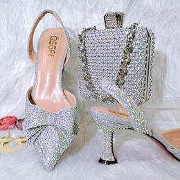 QSGFC argent couleur cristal décoration Style verre à vin talon amis chaussures de fête mode nigériane dames chaussure et sac pour mariage