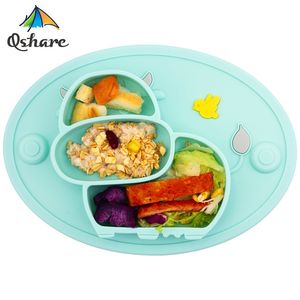 QShare Baby Plaat Servies Kinderen Voeding Feeding Container Placemat Kindergerechten Schotel Siliconen Zuighoek LJ201221