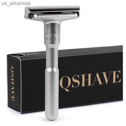 QSHAVE Verstelbaar Veiligheidsscheermes Double Edge Classic Mens Scheren Mild tot Agressief 1-6 File Ontharing Scheerapparaat met 5 Blades L230523