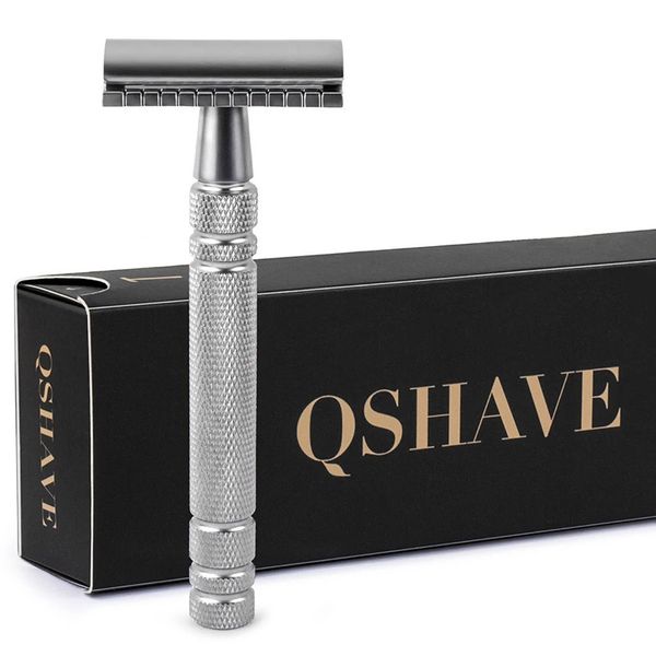 QSHAVE MEN MANUEL RAZOR RAZOR Classic Safety Razor Double Edge Blade Copper Handle avec 5 pcs Blades comme cadeau 240325