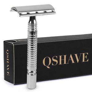 Qshave – rasoir de sécurité classique à manche court pour hommes, Double tranchant, coffret cadeau, poignée de guérison, 1 rasoir, 5 lames, 240228