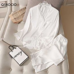 QSROCIO ensemble de pyjamas pour femmes Vintage col en V vêtements de nuit en dentelle soie comme nuisette loisirs maison vêtements vêtements de nuit pyjamas Femme 211215