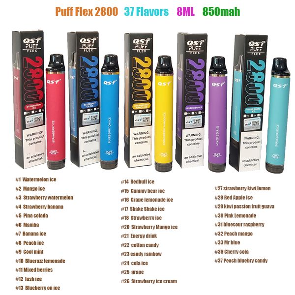 QST puff 2800 Puff Flex 2800 desechables Vape e cigarrillos vape kits desechables 850mah batería precargada 8ml vapes desechables puff