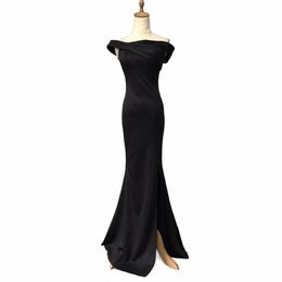 Qsyye Noir Soirée Dres Élastique Sirène De L'épaule Split Robe Formelle Strapl Une Sangle Ajustée Prom Party Dres o6gm #