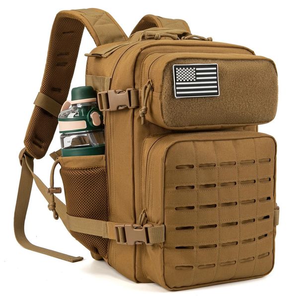 QT QY Mochilas tácticas militares de 25L para hombres Mochila Molle con corte láser del ejército Mochila pequeña para insectos Mochila de gimnasio con portavasos dobles 240202 369