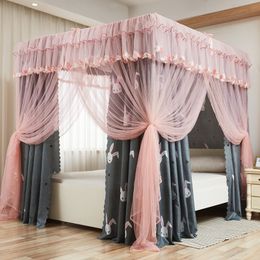 Neta de mosquito de palacio cuadrado con marco de la cama de sombreado de sombreado redes de dosel de trama de tres puertas cortina para el hogar textiles decoración
