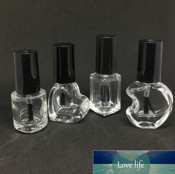Botella de esmalte de uñas vacía de vidrio de 5 ml de calidad, forma cuadrada redonda de corazón, contenedor cosmético transparente, botella de pegamento de uñas de vidrio transparente para muestra