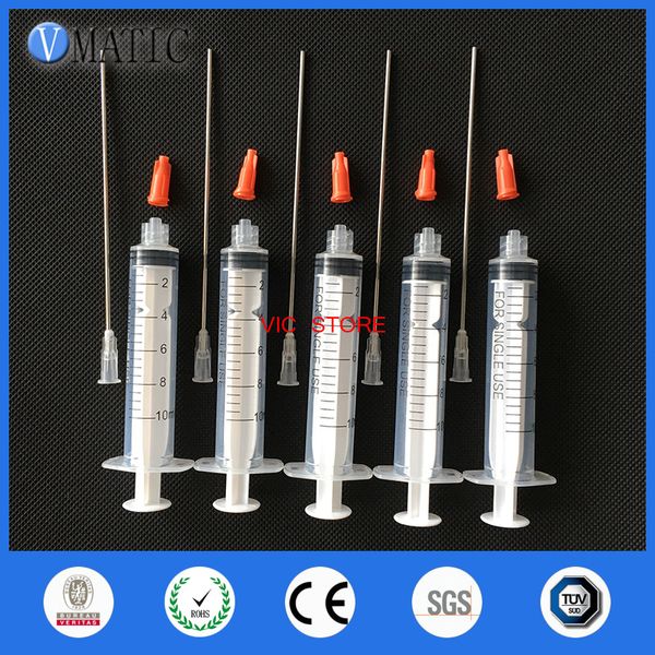 VMATIC 5SETS 10ML 10CC LUER LUER SERINGS DE DISPOSITION EN PLASTILLAGE DE TUIRE AVEC DE 10CM LONGUEUR DE TUBES 16G CONSEILLAGE