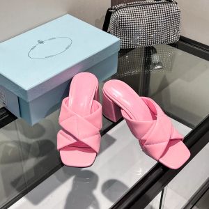 Kwaliteit 6,5 cm hakken pantoffels met open teen sandalen dames luxe merk lederen schuifzool elegante vintage avondjurkschoenen fabrieksschoenen met doos
