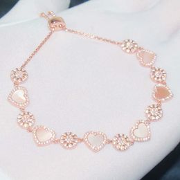 Pulsera de plata 925 de calidad con eslabones de corazón y concha rosa, pulsera de circón de cristal para mujer, joyería de compromiso para fiesta, regalo S298