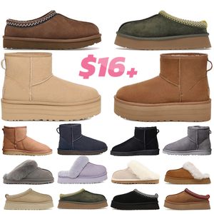 Kwaliteit aaa+ Coquette Designer Tasman Slippers uggsboot tasman laarzen Kastanjebont Slippers Schapenvacht Shearling Tazz Muiltjes Dames Heren Ultra Mini Platform Laarzen Suède