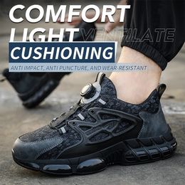 Chaussures de sécurité à coussin d'air de qualité hommes chaussures de travail à boucle rotative baskets indestructibles bottes de sécurité anti-crevaison de protection 240228