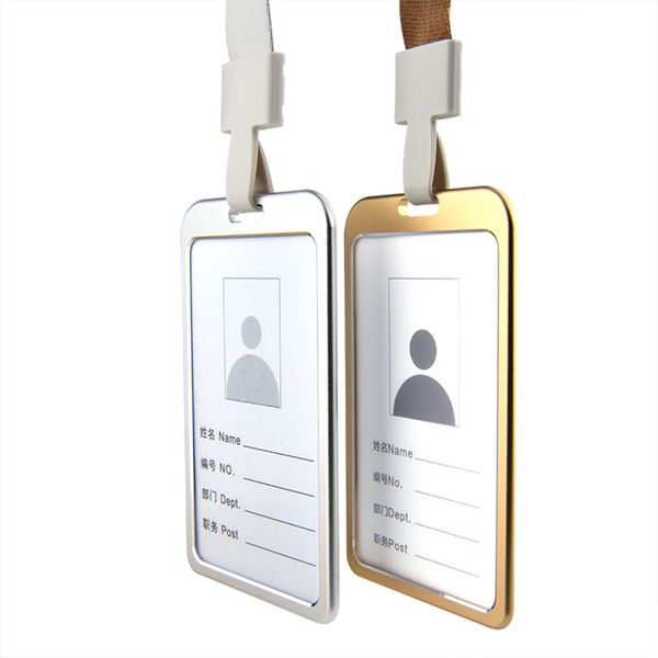 Portatarjetas de identificación de trabajo de aluminio de calidad, cordón para el cuello, soporte para tarjeta de identificación, precio al por mayor para el titular del permiso de empolyee