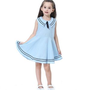 Ropa de boutique para niñas de calidad Princesa de algodón Estilo azul marino Vestidos con lazo Falda para niñas Traje de niña Ropa de fiesta para niños 5 colores XZT049